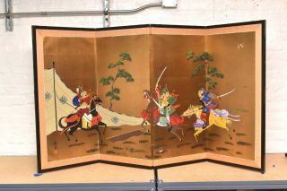 Japanese Vtg Chinese 4 Panel Folding Screen Byobu Painted 68x36 Asian Antique