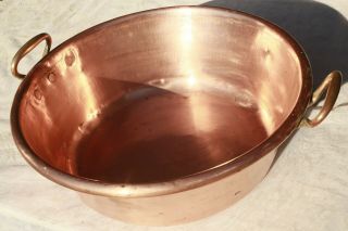 Vintage French Copper Jam Pan Hammered Rolled Rim Bronze Handles 18.  7inch 12.  1lb