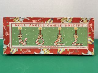 Vintage Japan Noel Christmas Candle Holders 1950’s Japan Pixie Elf Set Mib