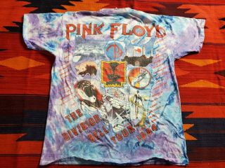 Pink Floyd The Division Bell Tour 1994 Mens T - Shirt Blue Tie Dye Crew Vtg L - XL 2