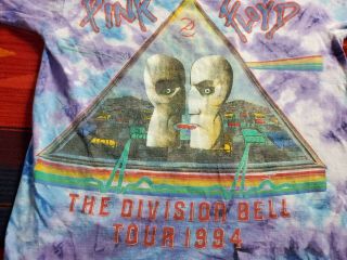 Pink Floyd The Division Bell Tour 1994 Mens T - Shirt Blue Tie Dye Crew Vtg L - XL 6