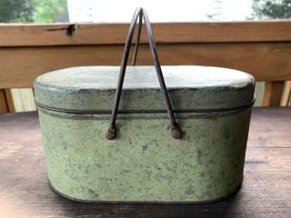 Vintage Tin Lunch Pail Box Bucket Light Blue/green Color