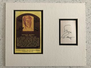 Ernie Banks Signed Mlb Relic Chicago Cubs Hof Autograph Glued Into Mat