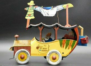 Vintage Tin Wind Up Hi - Way Henry 1920s Jalopy Car