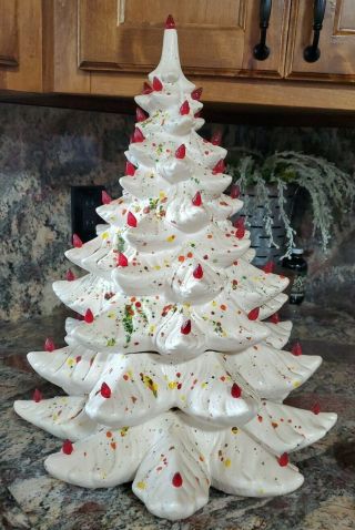 Rare Large 4 Piece Vintage Lighted Musical Ceramic Christmas Tree