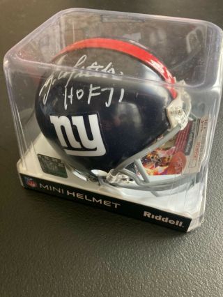 Autographed Y.  A.  Tittle Ny Giants Mini Helmet Inscribed “hof - 71” Jsa
