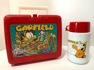Vintage 1978 Garfield Lunchbox Red Plastic Cartoon Kids Lunch Box