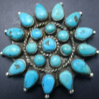 Elegant Vintage Navajo Sterling Silver Turquoise Cluster Petit Point Pin/brooch