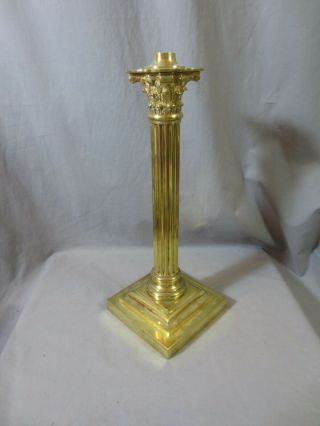 Heavy Tall Antique Victorian Cast Brass Corinthian Column Oil Lamp Base 15 1/2 "