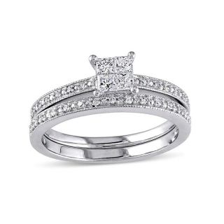 Vintage Quad Diamonds,  Princess Cut,  10k White Gold Bridal Set 1/3 Carat.