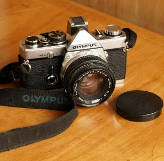 Vintage Olympus Om2n 35mm Slr Camera W/ 50mm F1.  8 Lens,  Good