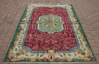 Anatolian Unique Carpet Turkish Green Vintage Handmade Oriental Area Rug 5x8 Ft