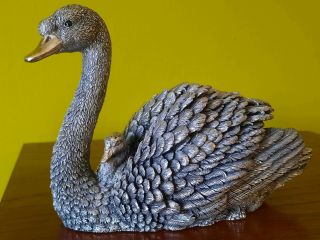 Vtg Country Artists Hallmarked Sterling Silver Filled Swan With Cygnet Figure