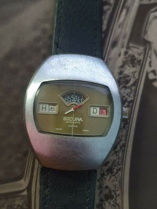 Very Rare Sicura Breitling Digital Jump Hour Automatic Swiss Watch
