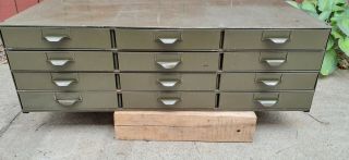 Vintage Lyon Rare 12 Drawer Metal Parts Cabinet 17 " Deep Many Dividers Usa Lh