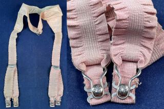 Vintage A.  F.  & Co Victorian Lingerie Pink Cotton Garter Belt Stocking Suspenders