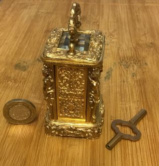 Miniature Ornate Gilt Desk Carriage Clock Complete With Key In Order 3
