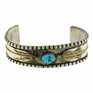 Vintage Native American Navajo Handmade Sterling Silver & Turquoise Bracelet