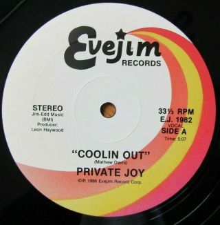 Private Joy " Coolin Out/love It Or Leave It " Evejim Records 12 " 1986 For Brad