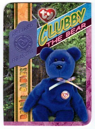 Ty S4 Clubby Bear Retired (purple) Series 4 Bboc Beanie Baby Card 2703 / 5880