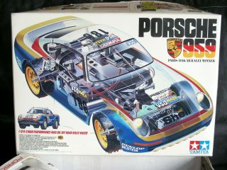 Vintage 1986 Tamiya 58059 Porsche 959 Paris Dakar Rally Winner EMPTY BOX & Body 2