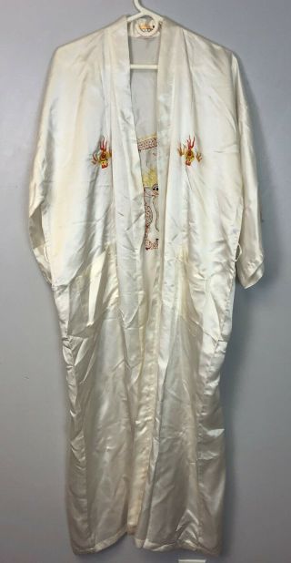 Vintage Golden Dragon Embroidered Silk Kimono Size Medium B1
