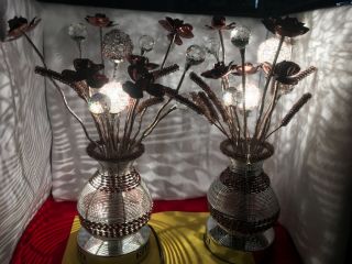 Vintage Rare Art Deco Glass & Wire Table Lamps