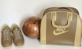 Rare Vtg 80s Nike Bowling Bag Matching Nike Shoes Womens Sz 9.  5 Brown Plus Ball