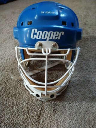 Vintage Cooper Sk2000 M Goalie Helmet Blue Senior W/ Hm30 Cage Single Bar.