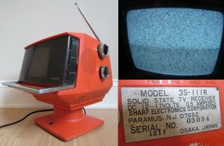 Rare Vintage Tv Television Space Age Sharp Transistor Orange 3s - 111r Mcm