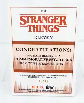 Eleven Bennys Burgers Patch Card 31/99 Orange Parallel Stranger Things 2