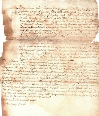 1698,  Plymouth,  Mass. ,  John Cary,  Signed Recognizance Bond,  Judge Byfield
