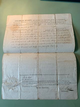 1811 Kentucky Land Deed - Signed By Governor Charles Scott - Rev & Indian Wars