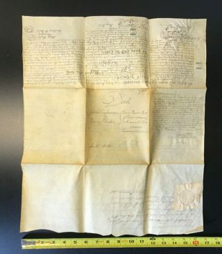 Antique 1811 Large Vellum Indenture Deed Lancaster County,  Pa - W/ Red Wax Seals