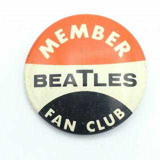 Beatles Fan Club Member Vintage Pin - Back Button - Red White Black 1964 Usa Made