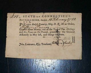 Rare 1782 State Of Connecticut Revolutionary War Military Soldier Pay Document