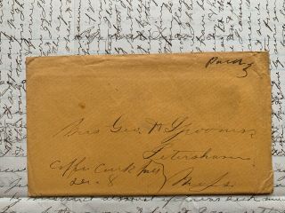 1856 Coffee Creek Indiana Stampless Dpo R6 Letter Cholera Medical Epidemic W@w