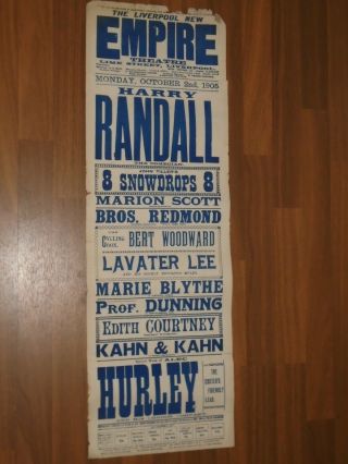 Oct 1905 Liverpool Empire Theatre Poster Harry Randall Top Of Variety Bill 2