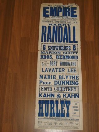 Oct 1905 Liverpool Empire Theatre Poster Harry Randall Top Of Variety Bill 3