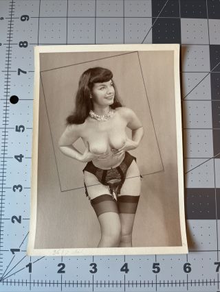 Vtg Silver Gelatin Photo Bettie Page Pinup Written Note 6x8 Lingerie Cupped