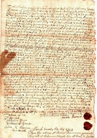 1695,  Ipswich,  Mass; J.  Appleton Signed Land Deed,  Nehemiah Jewett,  Witch Trials