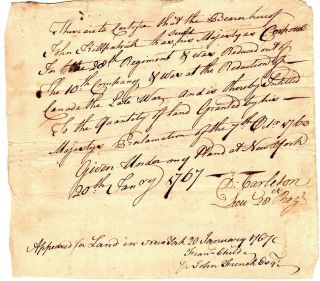 1767,  Lt.  D.  Carleton,  Signed 28th Regiment Of Foot,  Fought At Louisburg,  Signed