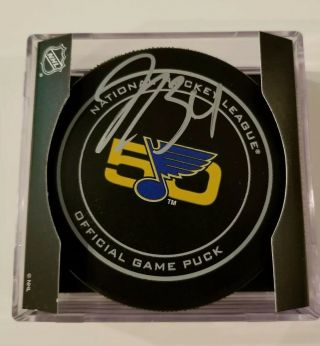 Jake Allen Signed / Autographed St.  Louis Blues Game Puck With Case.