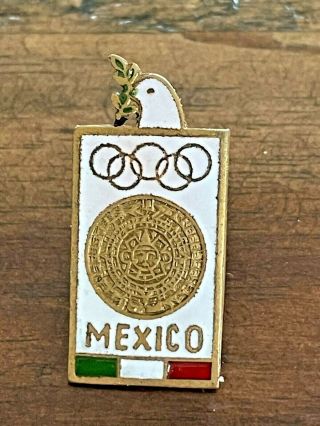Vintage 1968 Mexico City Summer Olympic Games Souvenir Pin Badge W/ Dove