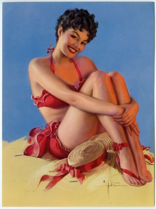 Fine 1956 Rolf Armstrong Brown & Bigelow Pin - Up Print Bikini Clad Beauty Cherie