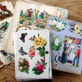 A08.  50 Loose Pages From Edwardian & Victorian Scrap Albums & Antique Scrapbooks