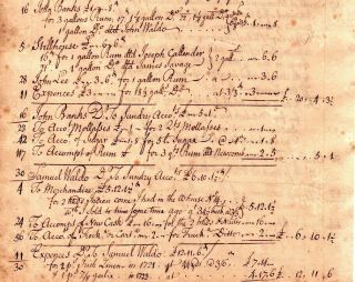 1722,  Boston,  Cornelius Waldo,  Grog house,  sells lands in Maine,  ledger page 2
