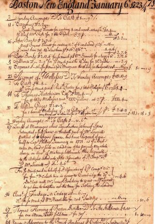 1722,  Boston,  Cornelius Waldo,  Grog house,  sells lands in Maine,  ledger page 3