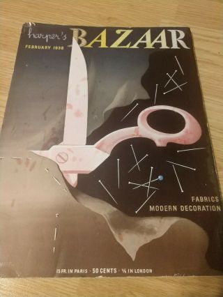 Harpers Bazaar February 1938 Modern Decoration Vg Cover By A.  M.  Cassandre