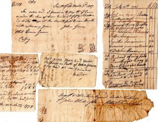 1780s,  Dr.  John Green,  Worcester,  Mass,  Group Of Payment Receipts Signed